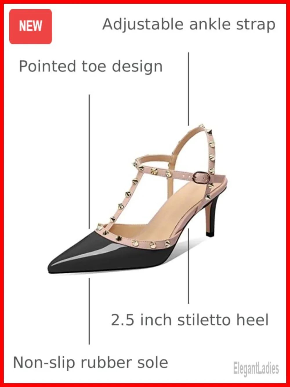 Studded Kitten Heel Slingback Sandals Pointed Toe Faux Leather